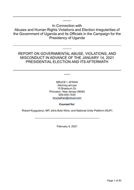 MASTER Report on Uganda Election Irregularities and Fraud For