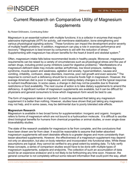 Current Research on Comparative Utility of Magnesium Supplements