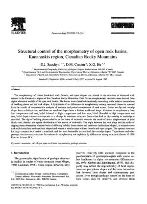 Structural Control of the Morphometry of Open Rock Basins, Kananaskis Region, Canadian Rocky Mountains