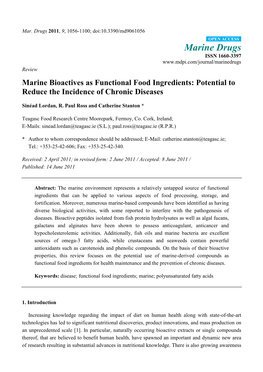 Marine Bioactives As Functional Food Ingredients: Potential to Reduce the Incidence of Chronic Diseases