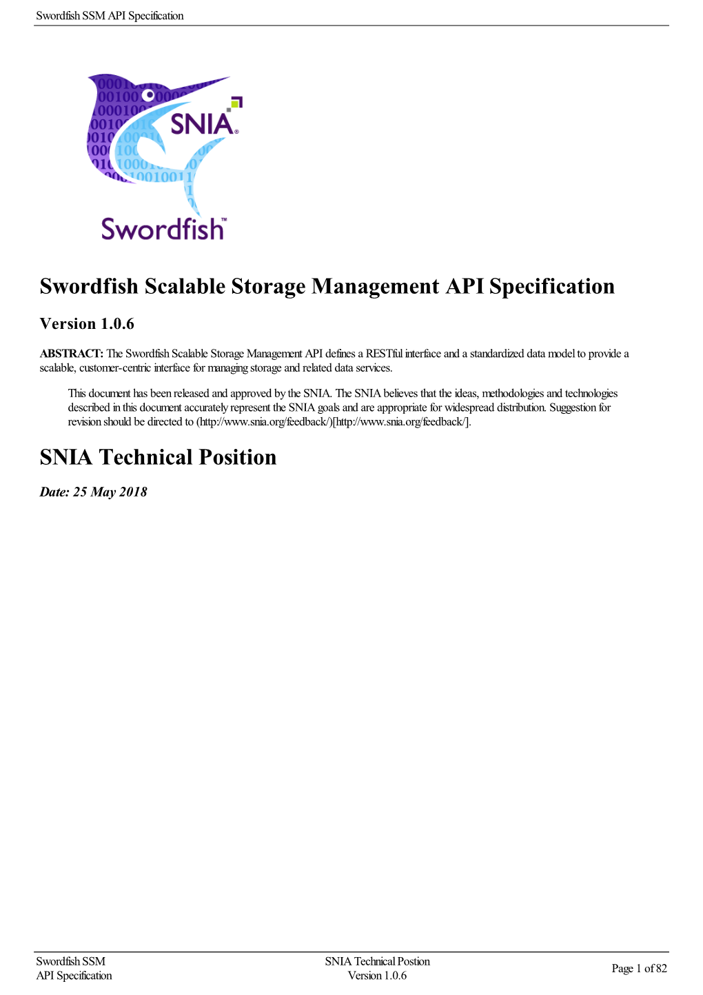 Swordfish Scalable Storage Management API Specification SNIA Technical Position
