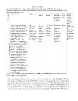 TENDER NOTICE Dy.Chief Signal & Telecom Engineer/Const.,F Block