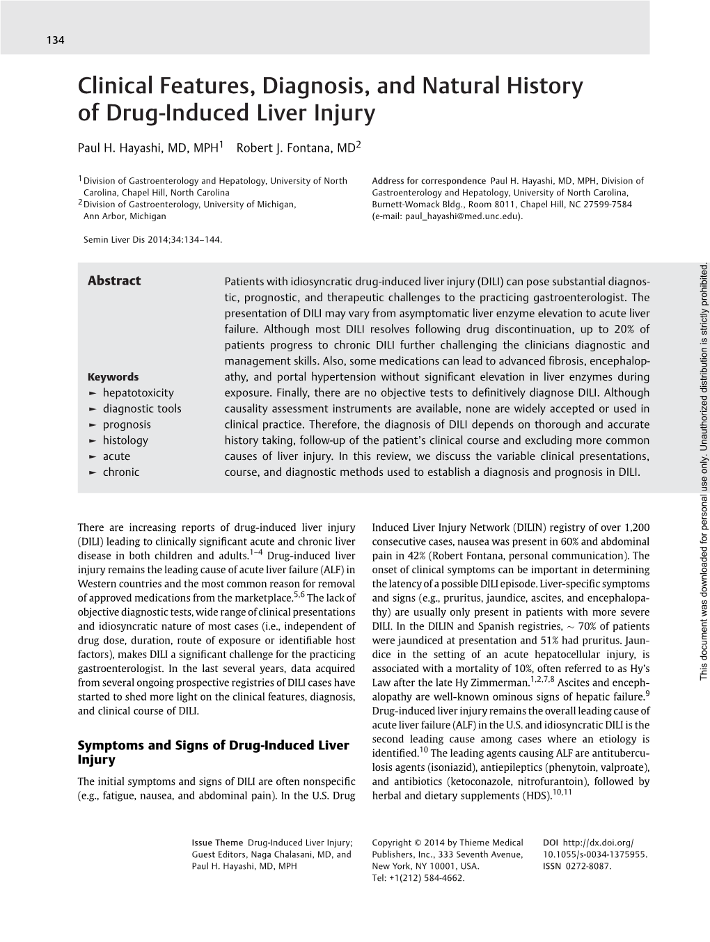 Clinical Features, Diagnosis, and Natural History of Drug-Induced Liver Injury