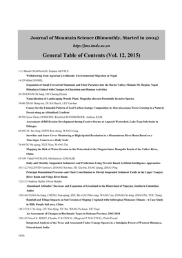 General Table of Contents (Vol. 12, 2015)