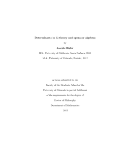 Determinants in K-Theory and Operator Algebras