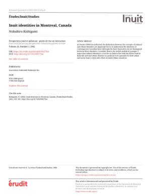 Inuit Identities in Montreal, Canada Nobuhiro Kishigami