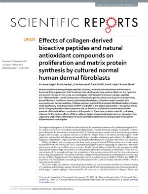 Effects of Collagen-Derived Bioactive Peptides and Natural Antioxidant