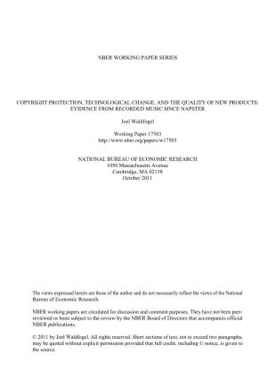 Nber Working Paper Series Copyright Protection