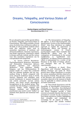 Dreams, Telepathy, and Various States of Consciousness