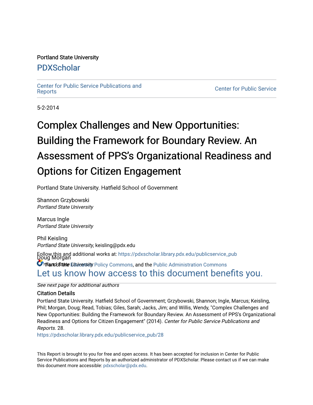 Building the Framework for Boundary Review. an Assessment of PPS’S Organizational Readiness and Options for Citizen Engagement