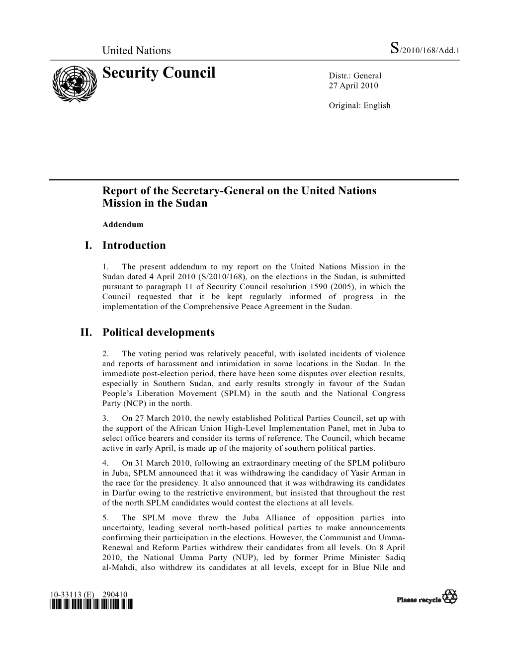 Security Council Distr.: General 27 April 2010