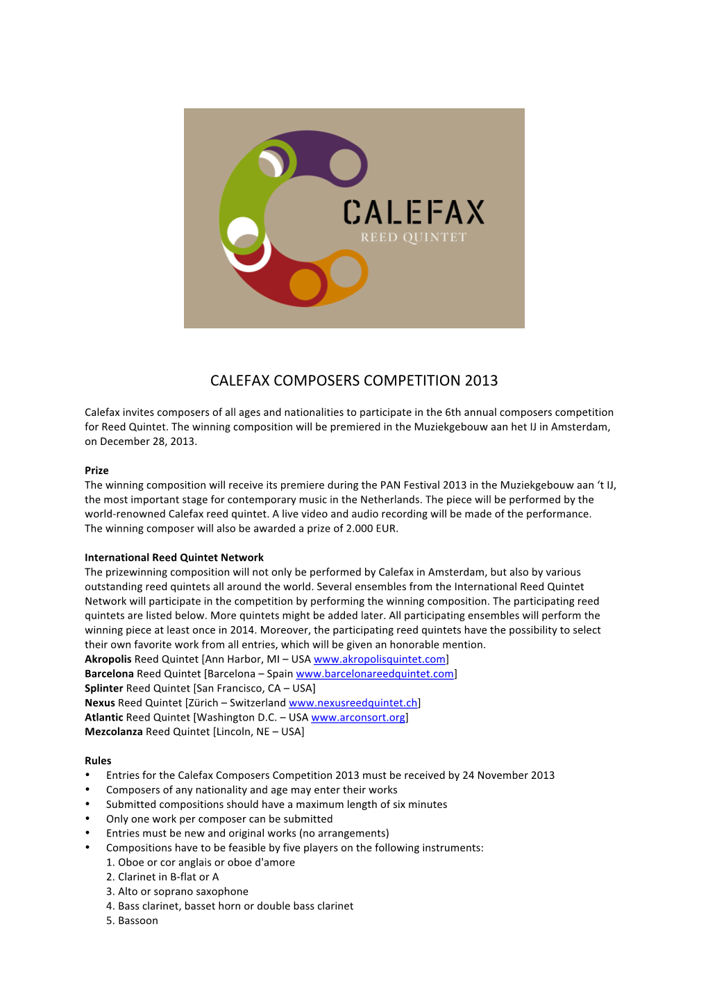 Calefax Composers Competition 2013