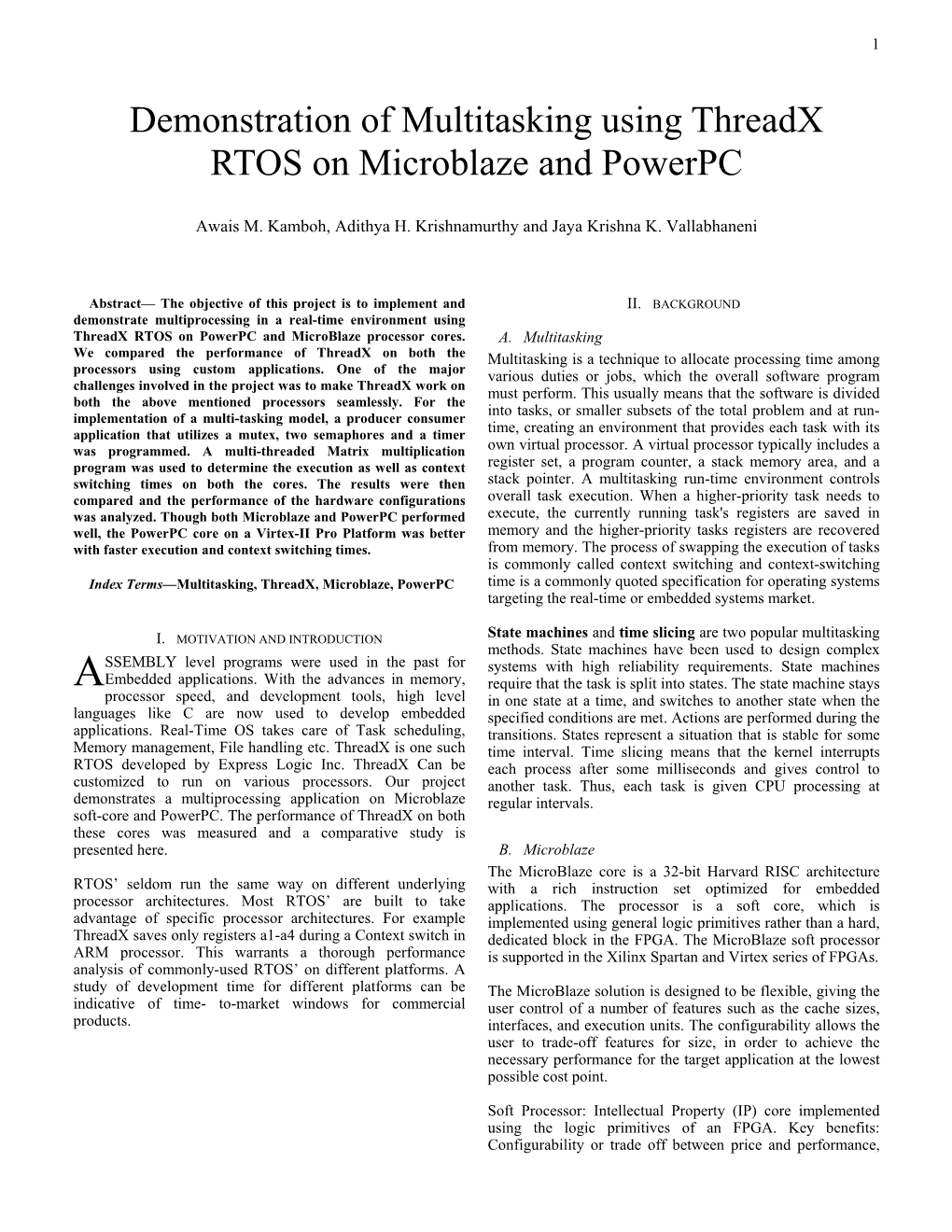 Demonstration of Multitasking Using Threadx RTOS on Microblaze and Powerpc