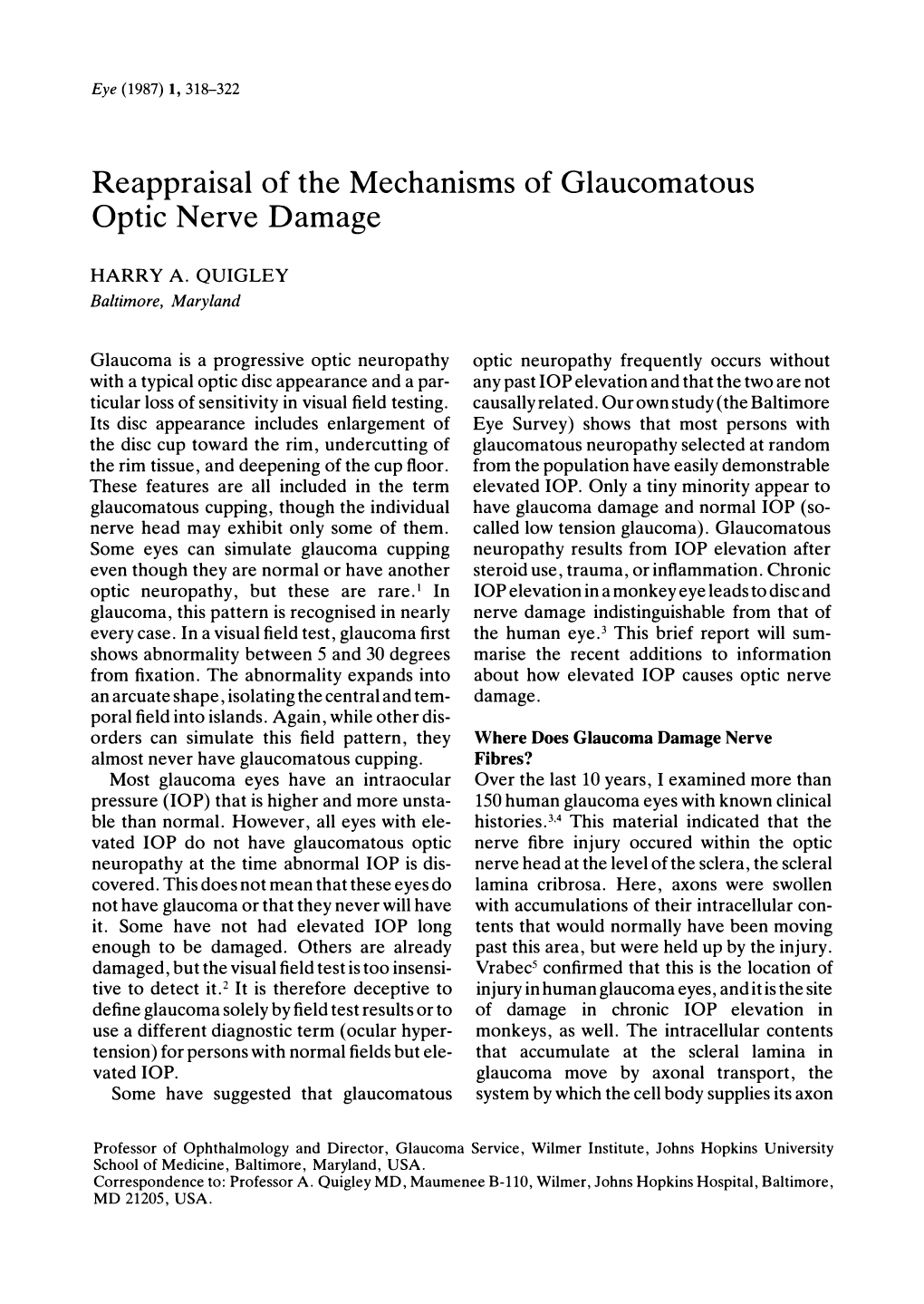 Reappraisal of the Mechanisms of Glaucomatous Optic Nerve Damage