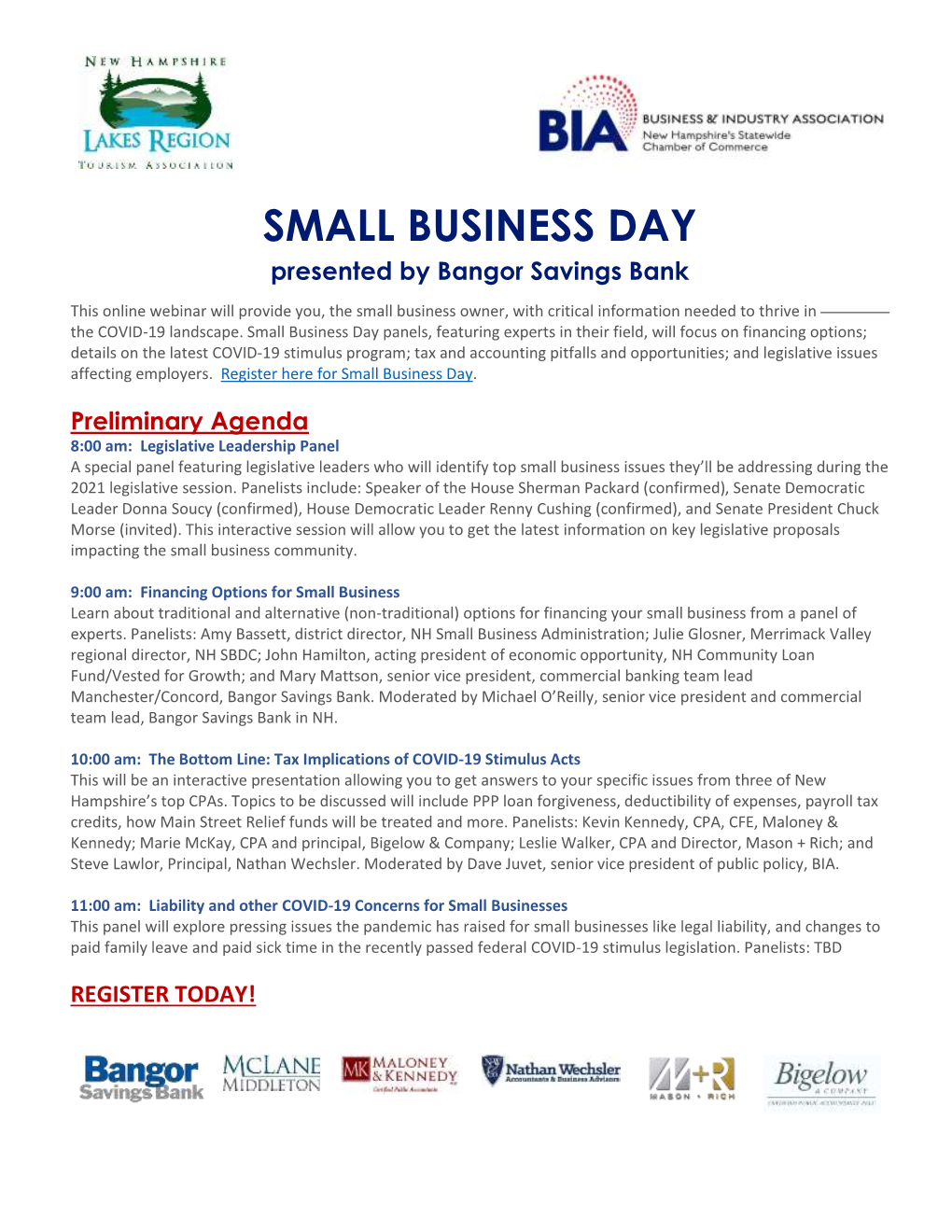 SMALL BUSINESS DAY Presented by Bangor Savings Bank