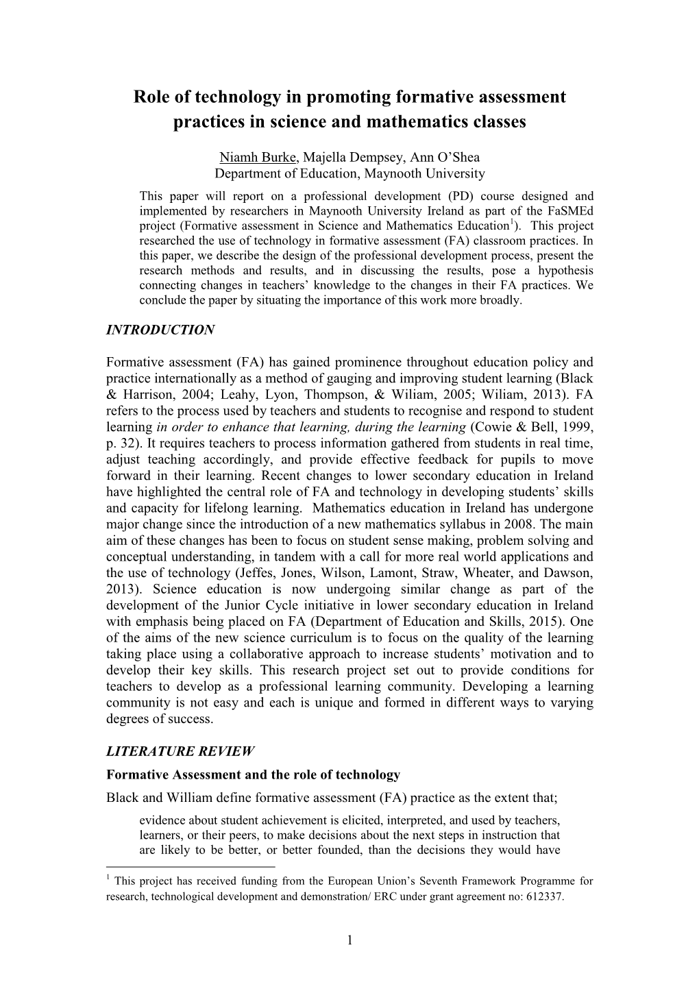 Role of Technology in Promoting Formative Assessment Practices in Science and Mathematics Classes