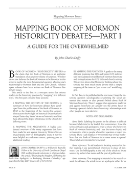 Mapping Book of Mormon Historicity Debates--Part I
