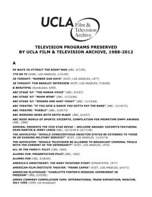 Television Programs Preserved by Ucla Film & Television Archive, 1988-2012