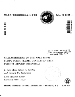 Characteristics of the Nasa Lewis Bumpy-Torus Plasma Generated with Positive Applied Potentials