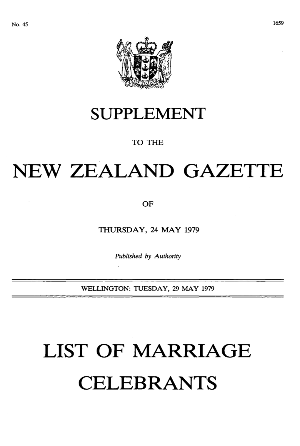 New Zealand Gazette List of Marriage Celebrants