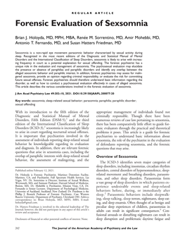 Forensic Evaluation of Sexsomnia