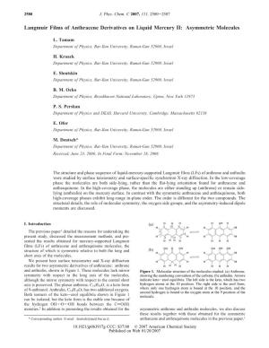 Langmuir Films of Anthracene Derivatives on Liquid Mercury II: Asymmetric Molecules