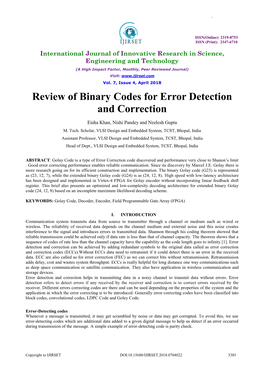 Review of Binary Codes for Error Detection and Correction