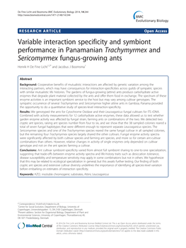 Variable Interaction Specificity and Symbiont Performance In