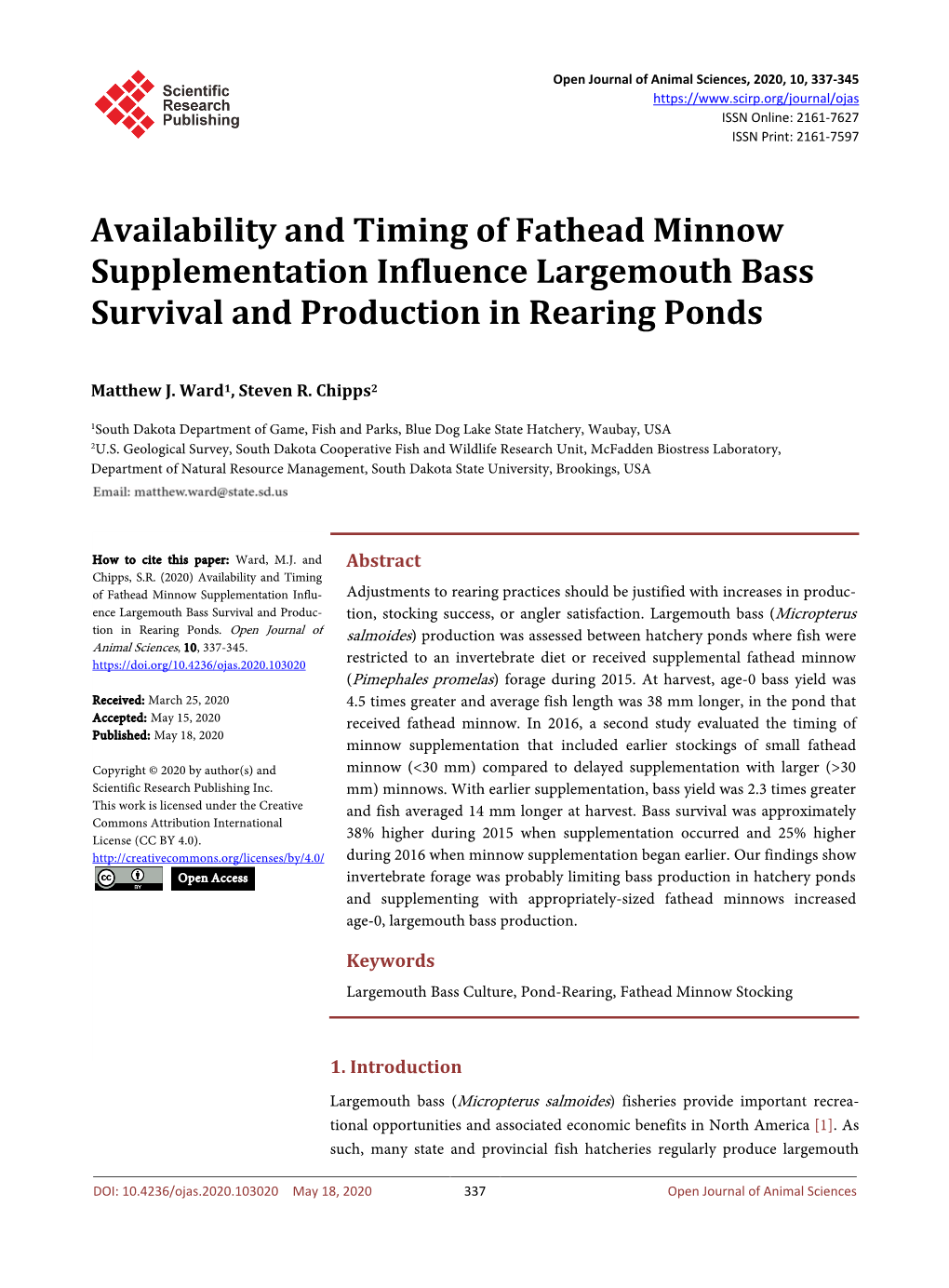 Availability and Timing of Fathead Minnow Supplementation Influence Largemouth Bass Survival and Production in Rearing Ponds