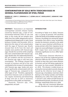 Contamination of Soils with Toxocara Eggs in Several Playgrounds of Ipoh, Perak