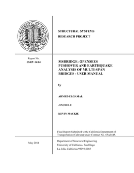 Msbridge: Opensees Pushover and Earthquake Analysis of Multi-Span Bridges - User Manual