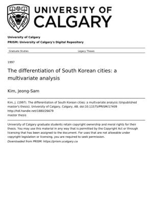 The Differentiation of South Korean Cities: a Multivariate Analysis