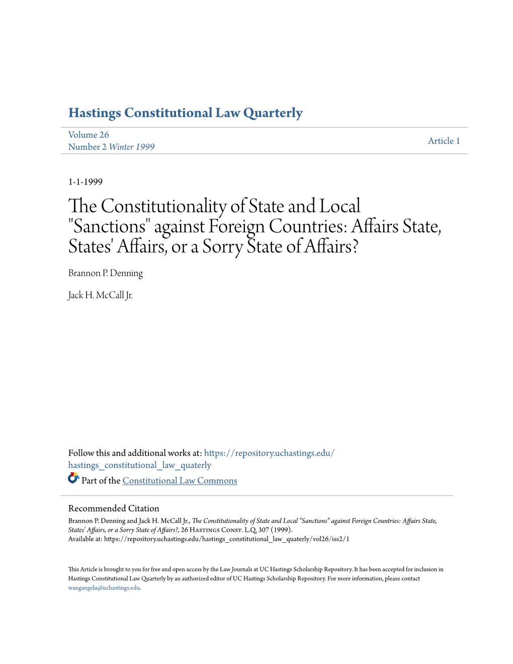 "Sanctions" Against Foreign Countries: Affairs State, States' Affairs, Or a Sorry State of Affairs? Brannon P