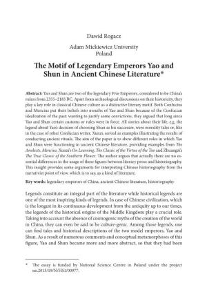 The Motif of Legendary Emperors Yao and Shun in Ancient Chinese Literature*
