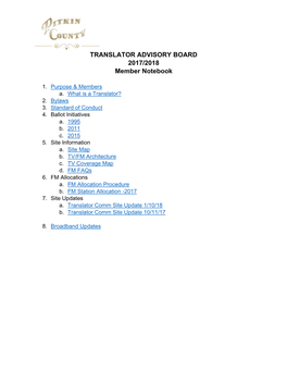 TRANSLATOR ADVISORY BOARD 2017/2018 Member Notebook