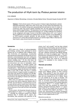 The Production of Hlya Toxin by Proteus Penneri Strains