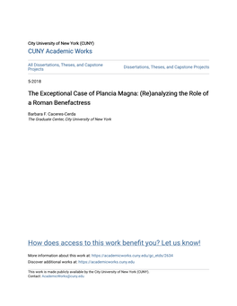 The Exceptional Case of Plancia Magna: (Re)Analyzing the Role of a Roman Benefactress