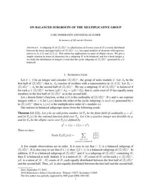 On Balanced Subgroups of the Multiplicative Group