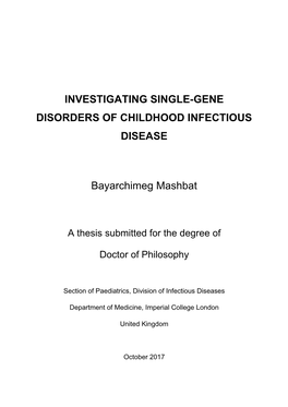 Investigating Single-Gene Disorders of Childhood Infectious Disease