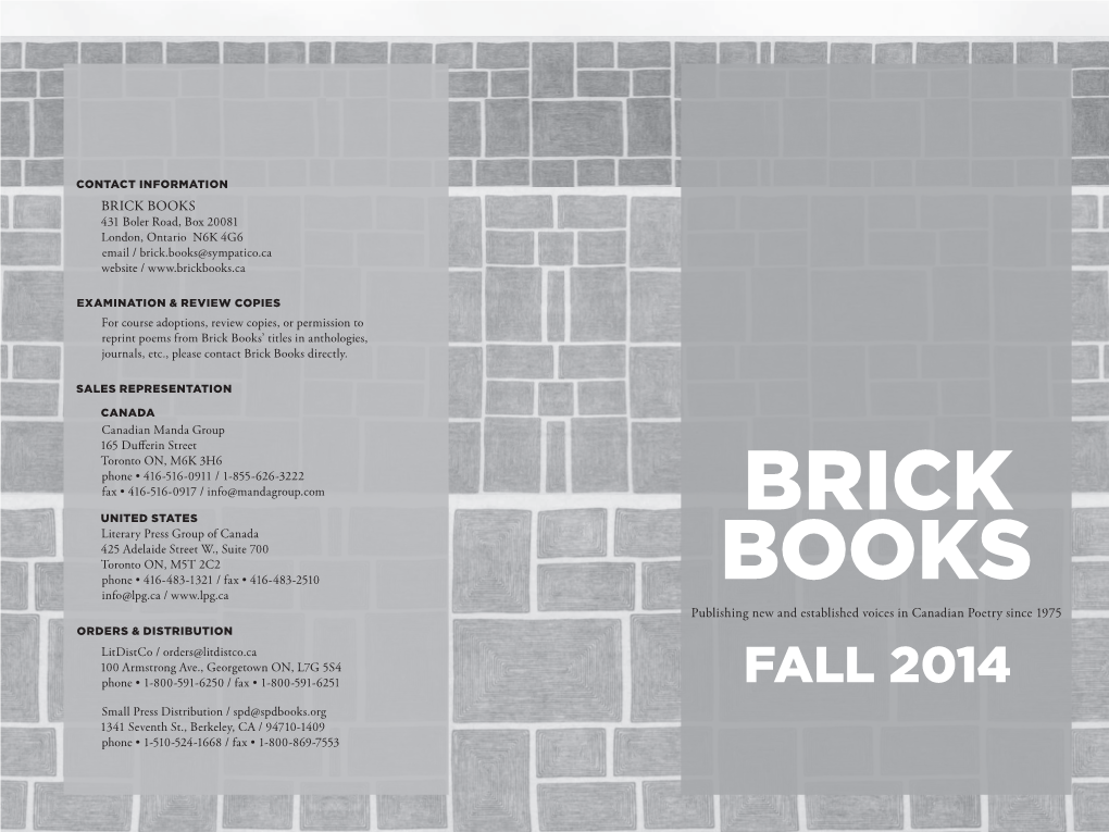 Brick Books – Fall 2014 – Catalogue