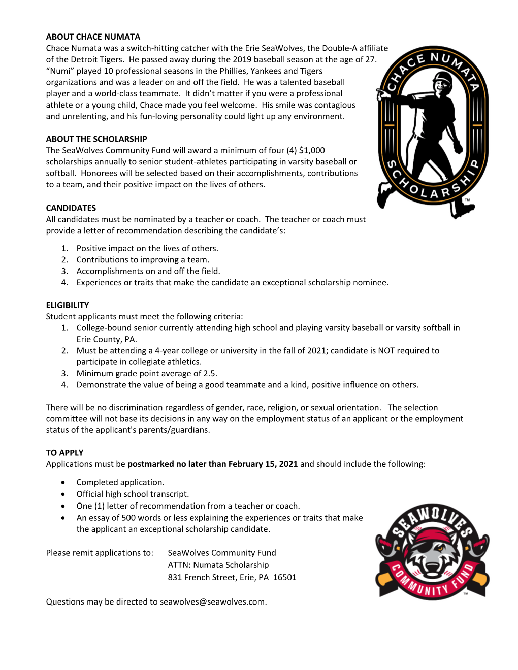 Chace Numata Scholarship Application Requirements