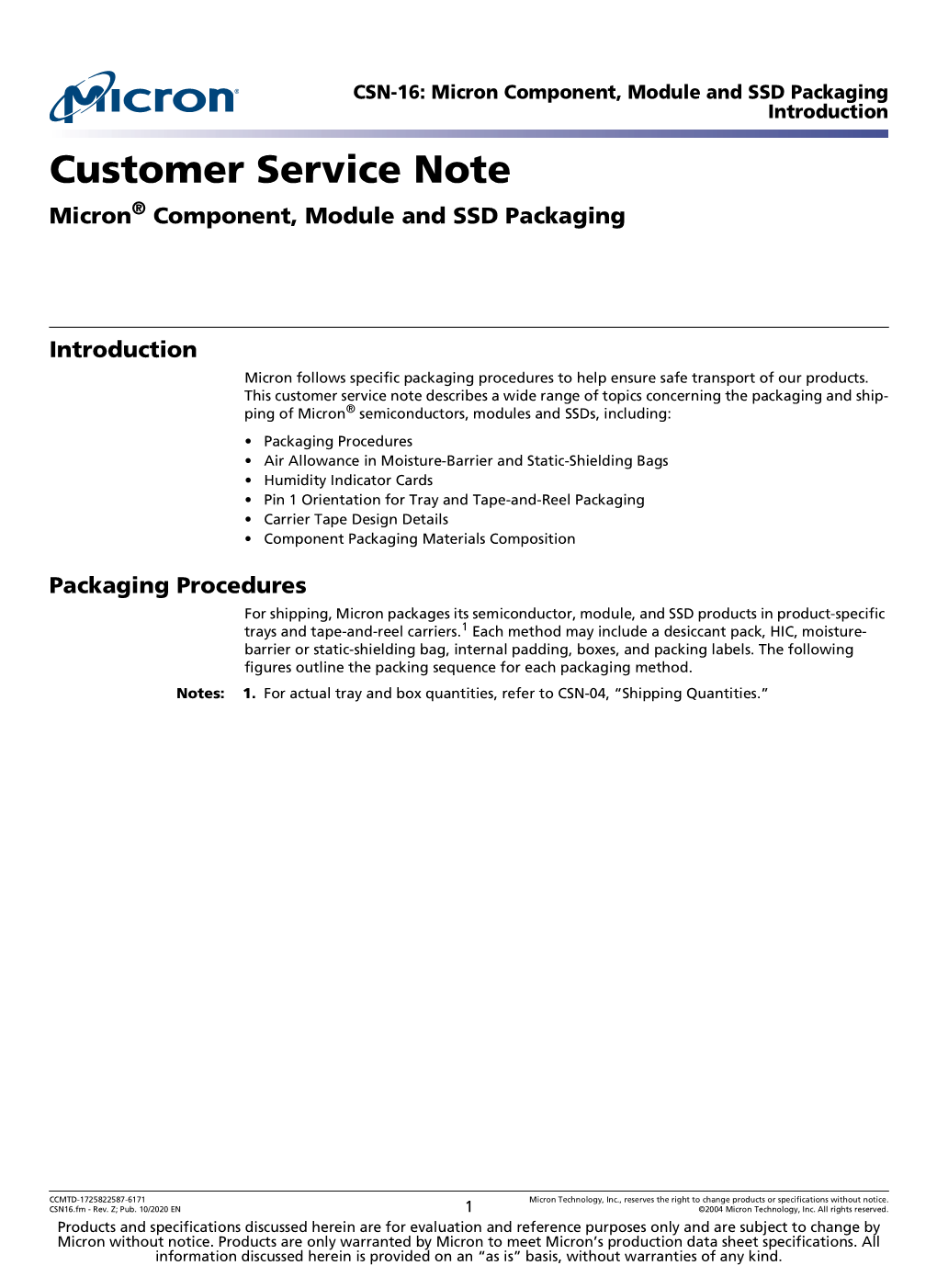 CSN-16 Micron® Packaging