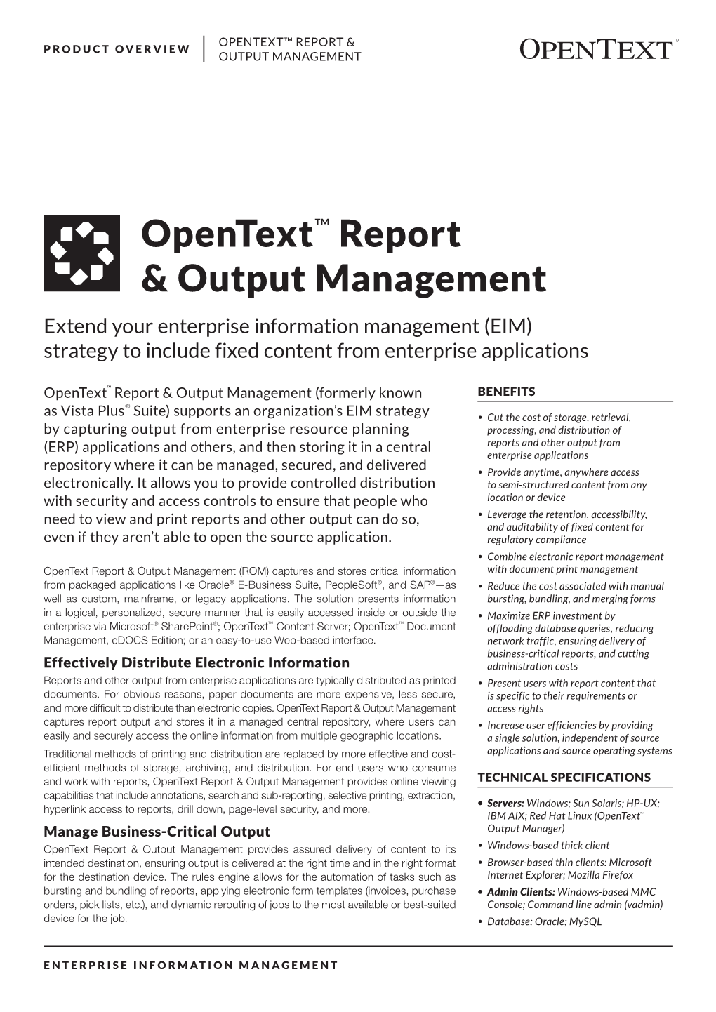 Opentext™ Report & Output Management Product Overview