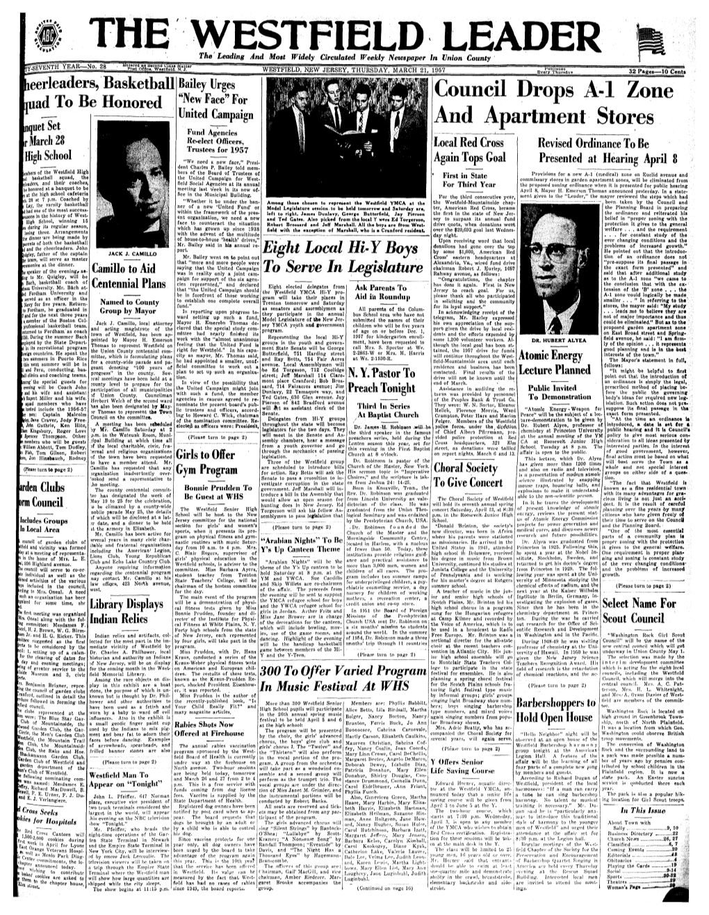 WESTFIELD LEADER the Leading and Most Widely Circulated Weekly Newspaper in Union County Entered As Becond Ciaaa Matter" ^SEVENTH YEAR—No