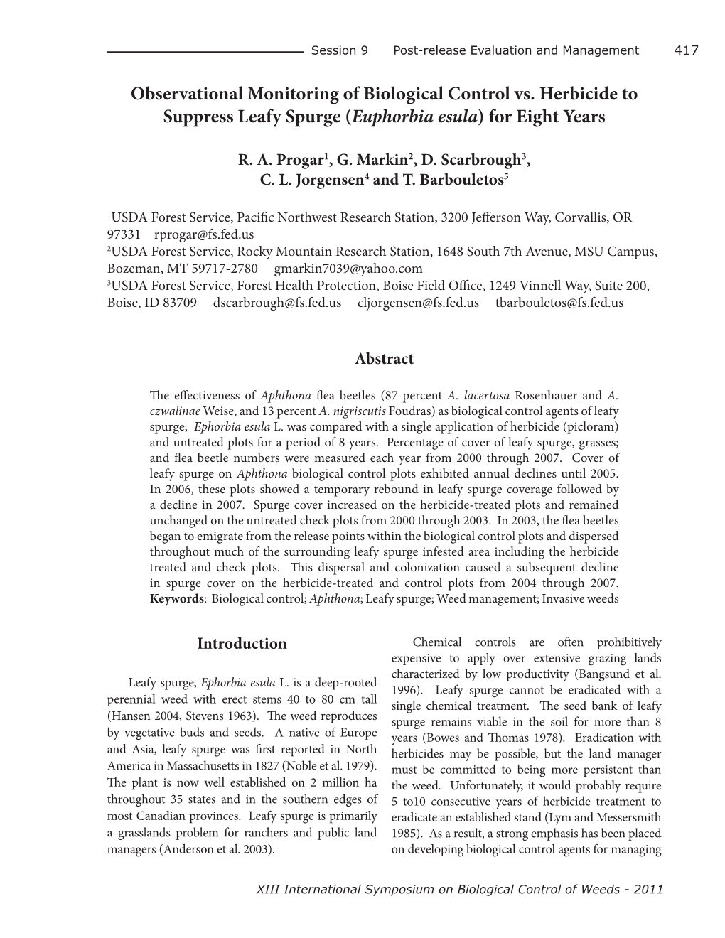 Observational Monitoring of Biological Control Vs