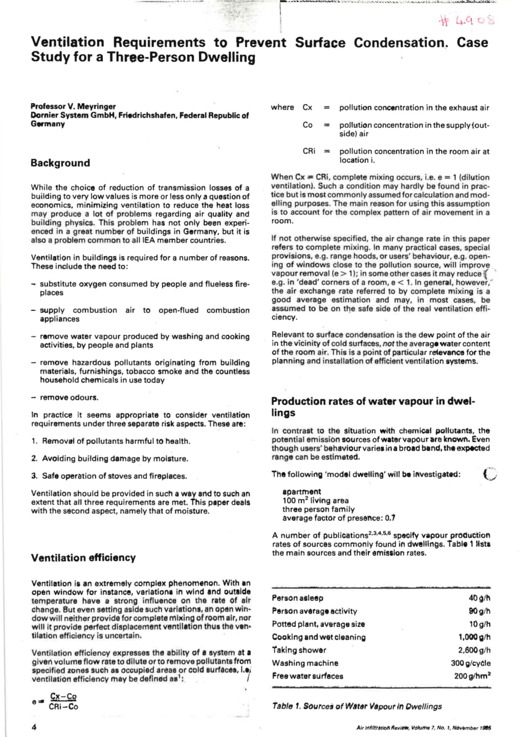 Ventilation Requirements to Prevent Surface Condensation.. Case Study for a Three-Person Dwelling