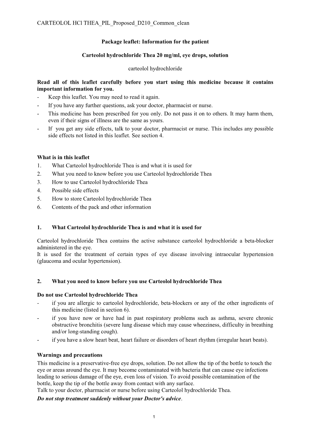 CARTEOLOL Hcl THEA PIL Proposed D210 Common Clean