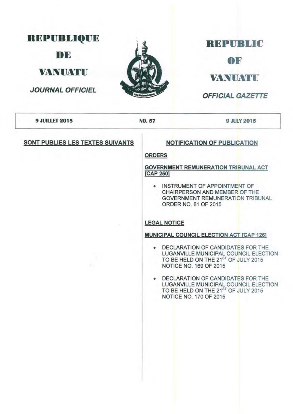 Vanuatu Vanuatu Journal Officiel Official Gazeite