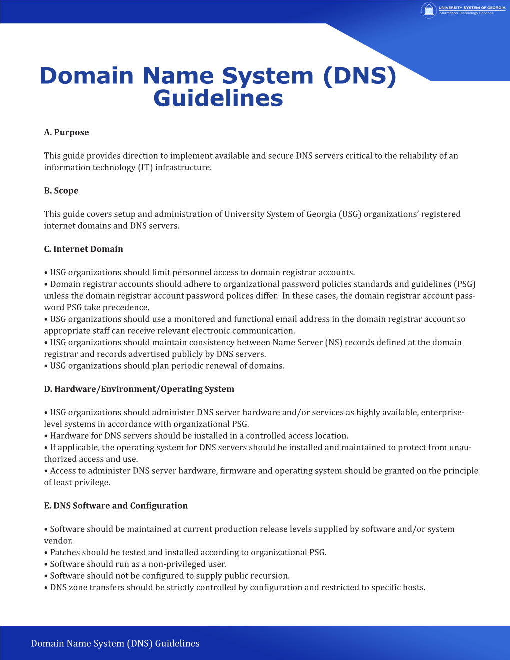Domain Name System (DNS) Guidelines