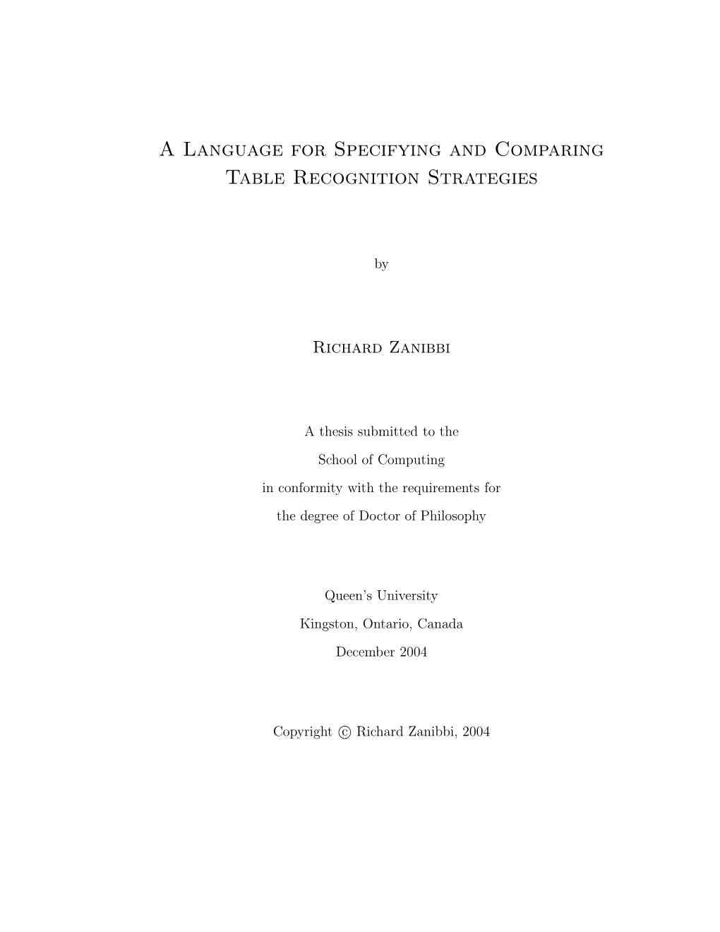 A Language for Specifying and Comparing Table Recognition Strategies